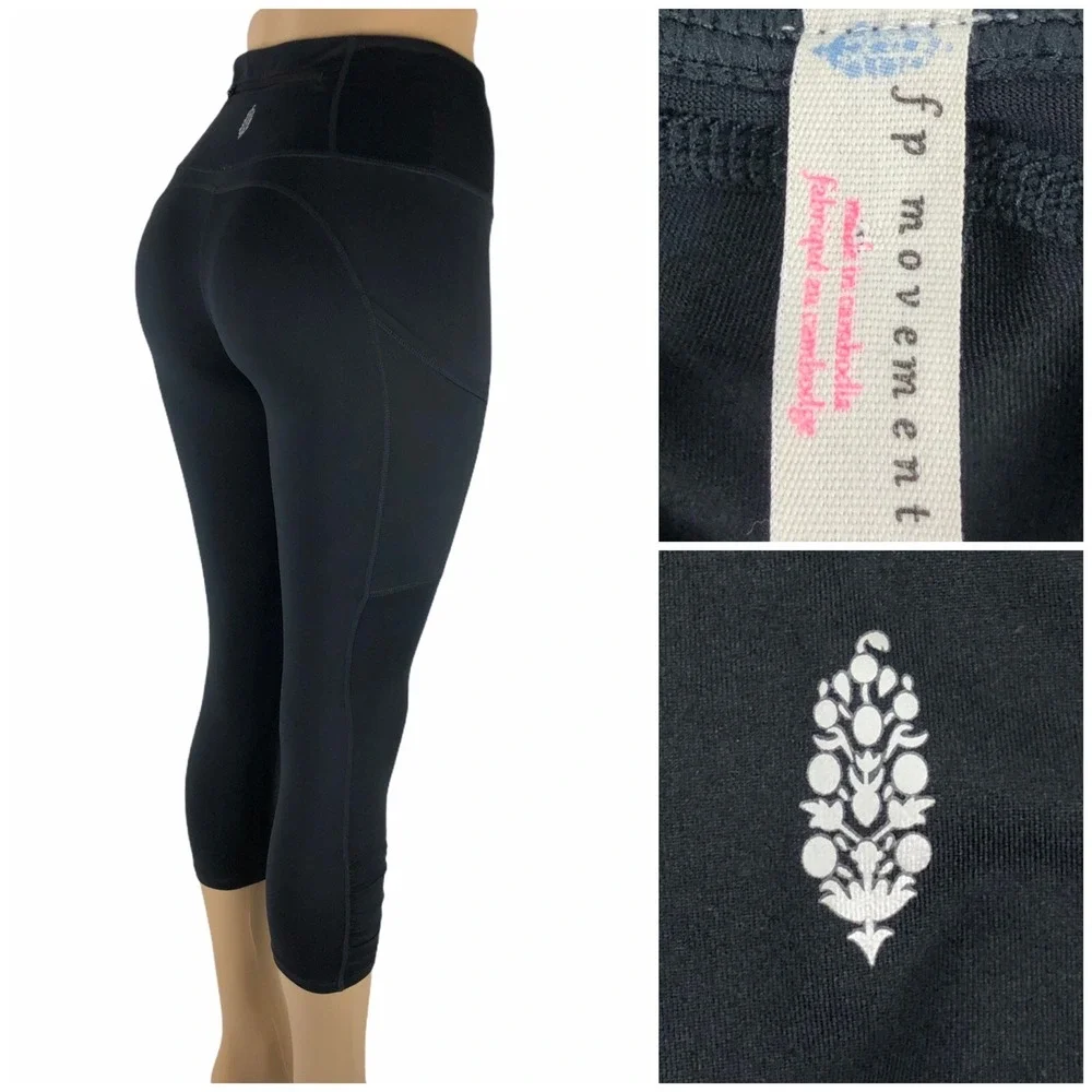 Free People Movement XS Out of Your League Leggings High-Rise 3/4 Black EUC